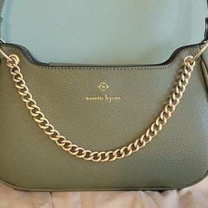 NEW Nanette Lepore Aisha Baguette shoulder bag w/ chain swag, in Moss green